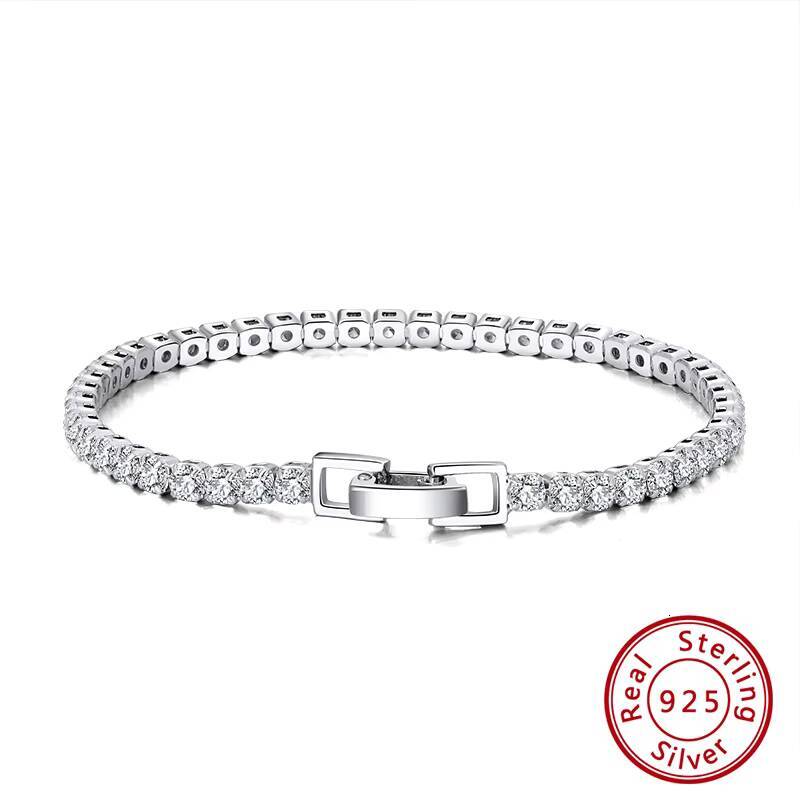 RINNTIN SB92 Fine Jewelry 925 Sterling Silver Bracelet CZ Crystal 3mm Width Cubic Zirconia Tennis Bracelet for Women