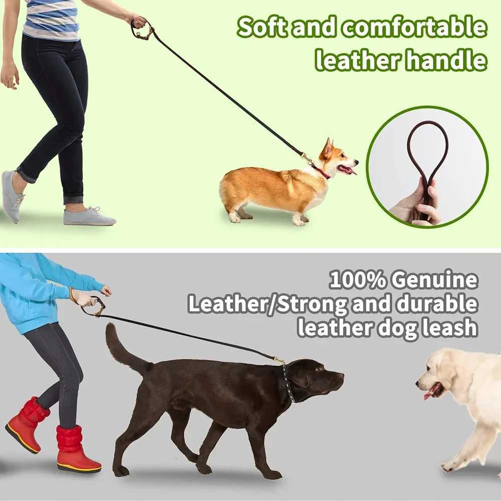 Multifunctional Dog Leash Strong and Soft Real Leather Dog Leash Adjustable Hands Free Crossbody Double Dog Leash for All Dogs C251031