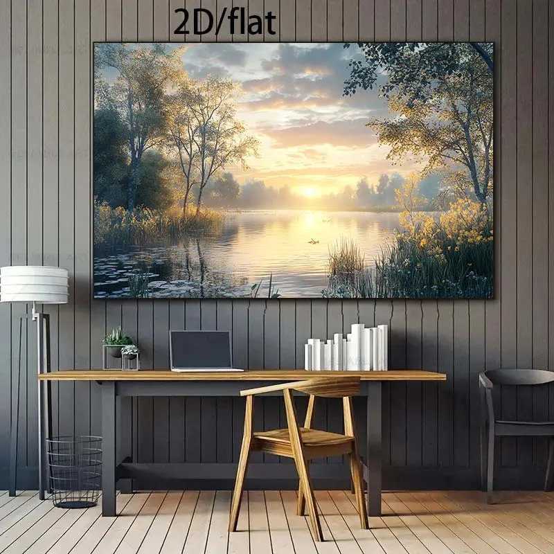 1pc Frameless Serene Lakeside Sunrise Canvas Poster Canvas Painting Modern Nature Art for Bedroom Living Room Decor Bedro C251031
