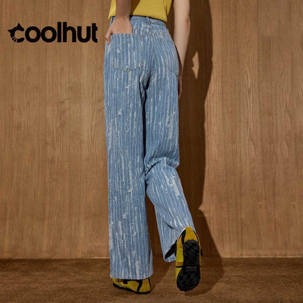 COOLHUT Womens Vintage Light Wash Striped High Waist Straight Leg Distressed Jeans American Retro Relaxed Fit Denim Pants Fall J251031