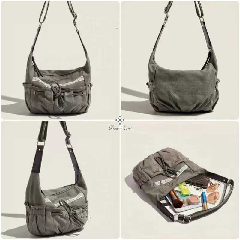 Cute Sweet Girl Bow Canvas Crossbody Bag Women Vintage Casual Shoulder Bags Ladies Retro Messenger Bag Showy Handbag Chic Purses W251031