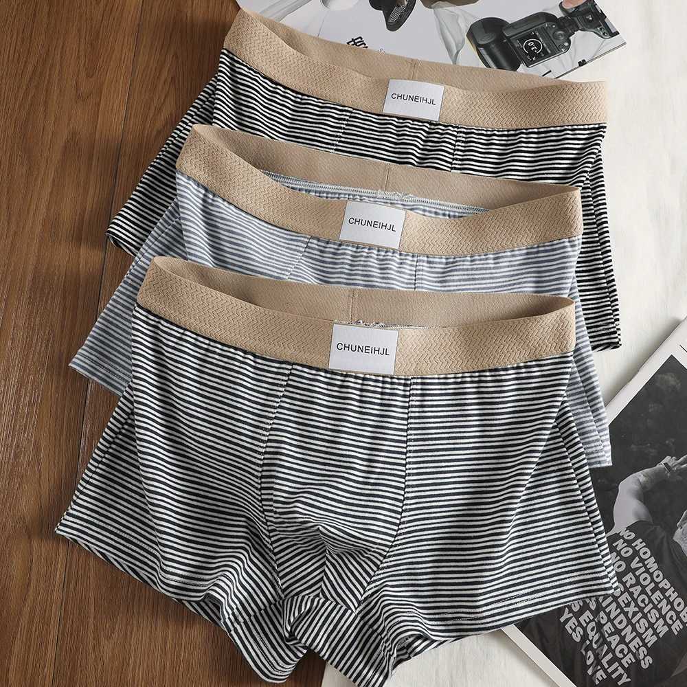 3PCSPack 100 Cotton Breathable Mens Panties Antibacterial Crotch Fashion Knit Striped Boxers High Elastic Waist Man UndrewearT251031
