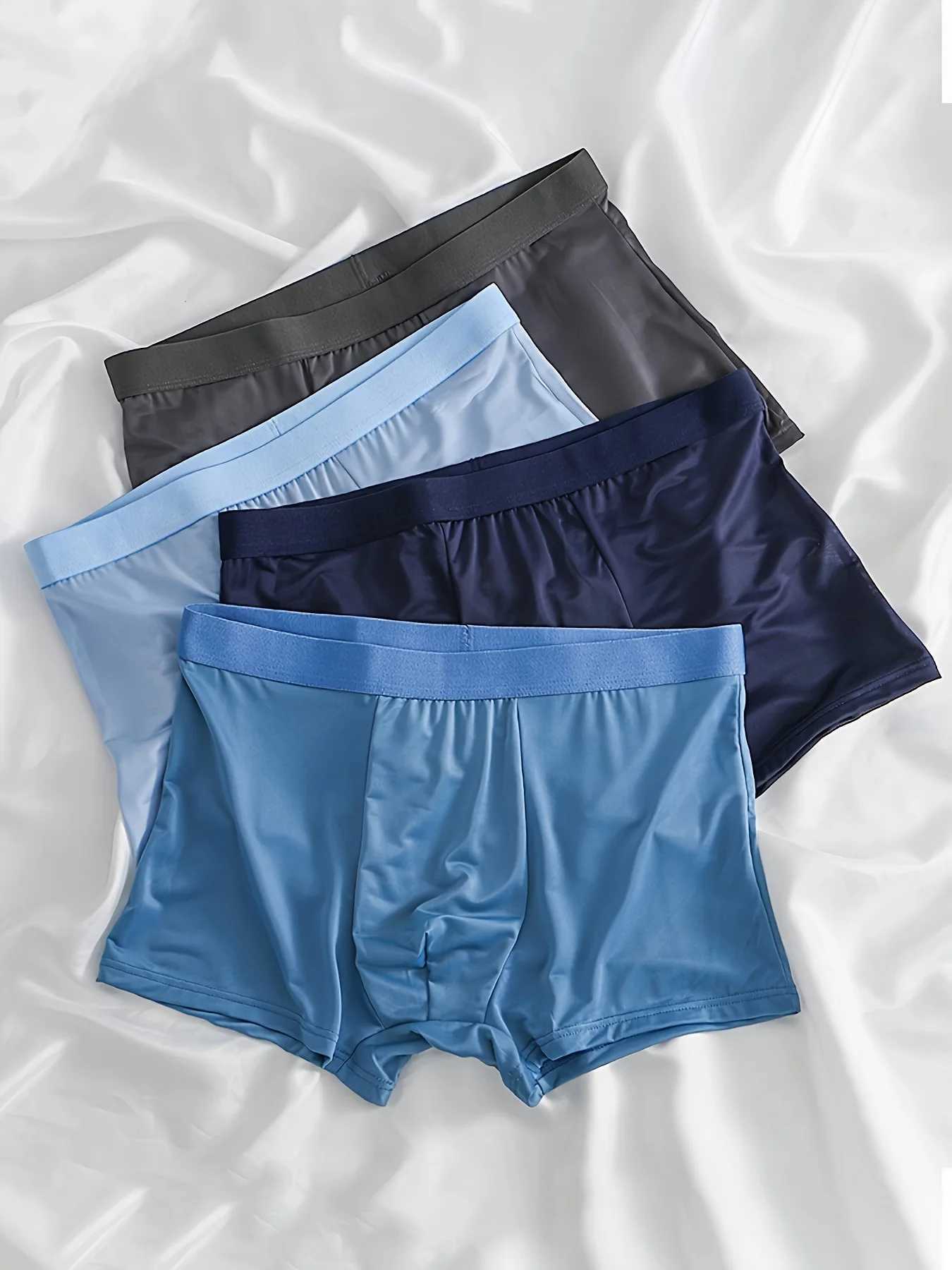 Mens 4Pack Ice Silk Boxers Solid Color Set UltraThin StyleT251031
