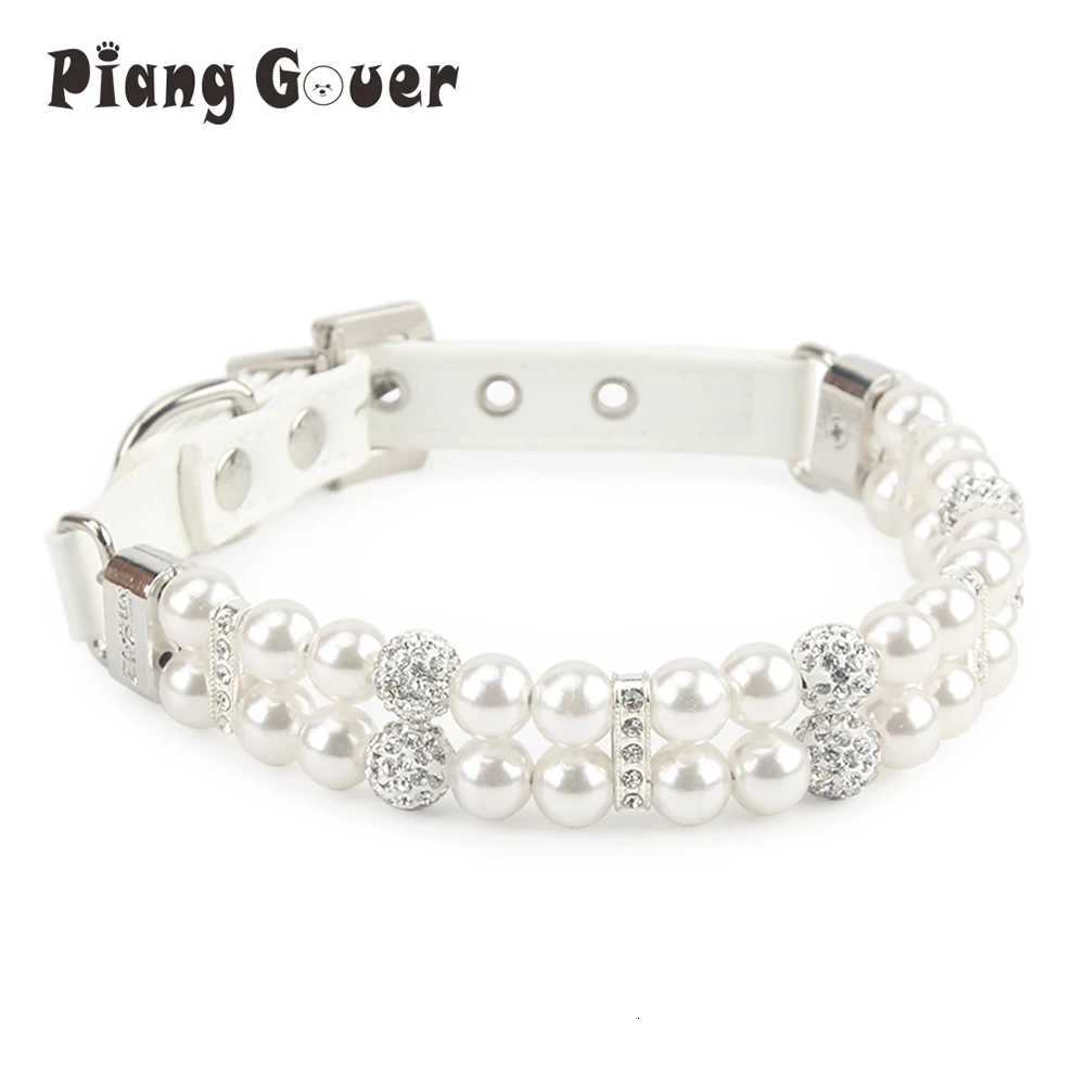 Pet Dog Pearl Collar PU Leather Necklace Artificial Pearl Rhinestone Small Dog Cat Collar C251031