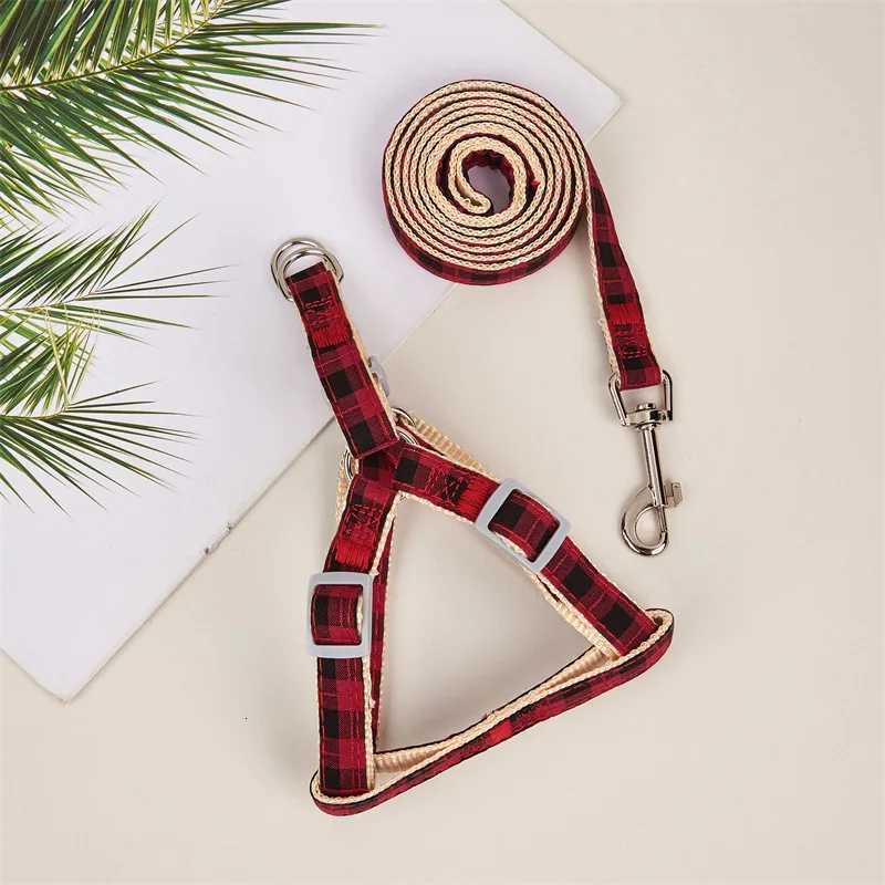 Plaid Dog Harness Leash Set Adjustable Nylon Pet Striped Chest Back Traction Rope Cat Lead Outdoor Puppy Antilost Pet Supplies C251031