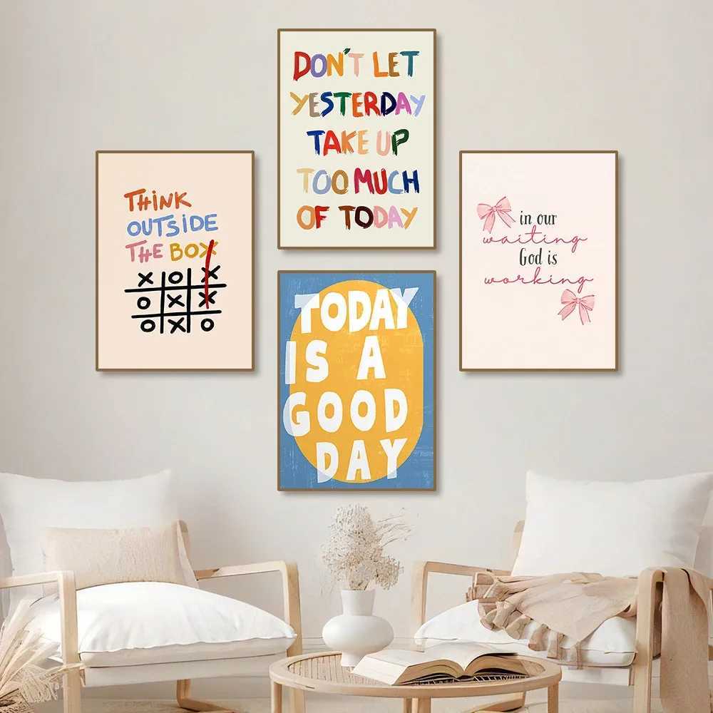 1PC Frameless Modern Minimst Positivity Quote Prints Canvas Painting Cute Multicolor Letter Posters Wall Art for Home Decor C251031