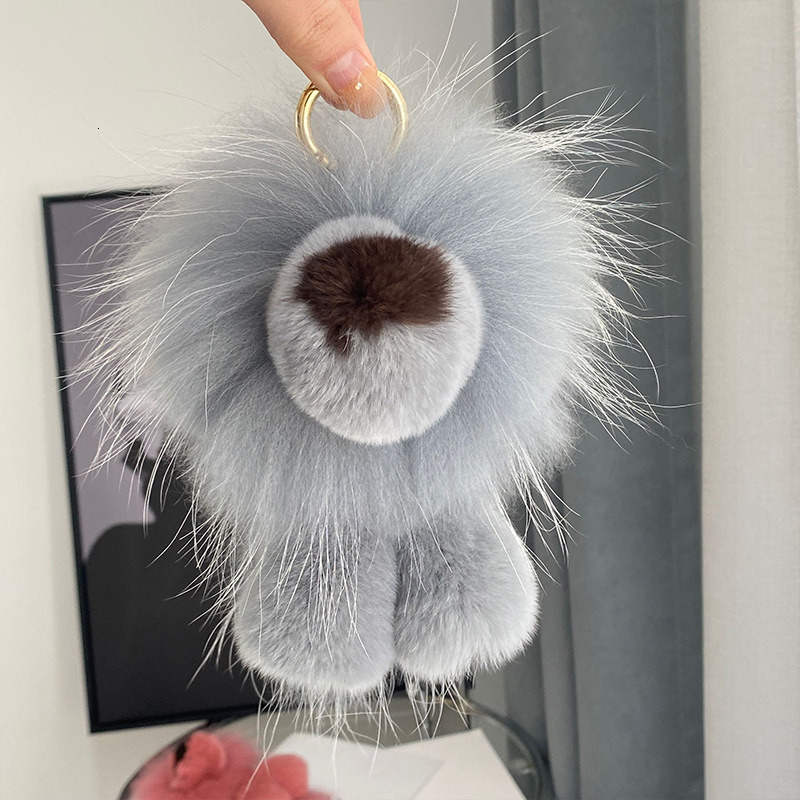 Animal Plush Keychain, Fluffy Keychain: Real Rex Rabbit Fur Simba Lion Bag Charm, Car Key Ring Ornaments, Kids Birthday Gift TUES