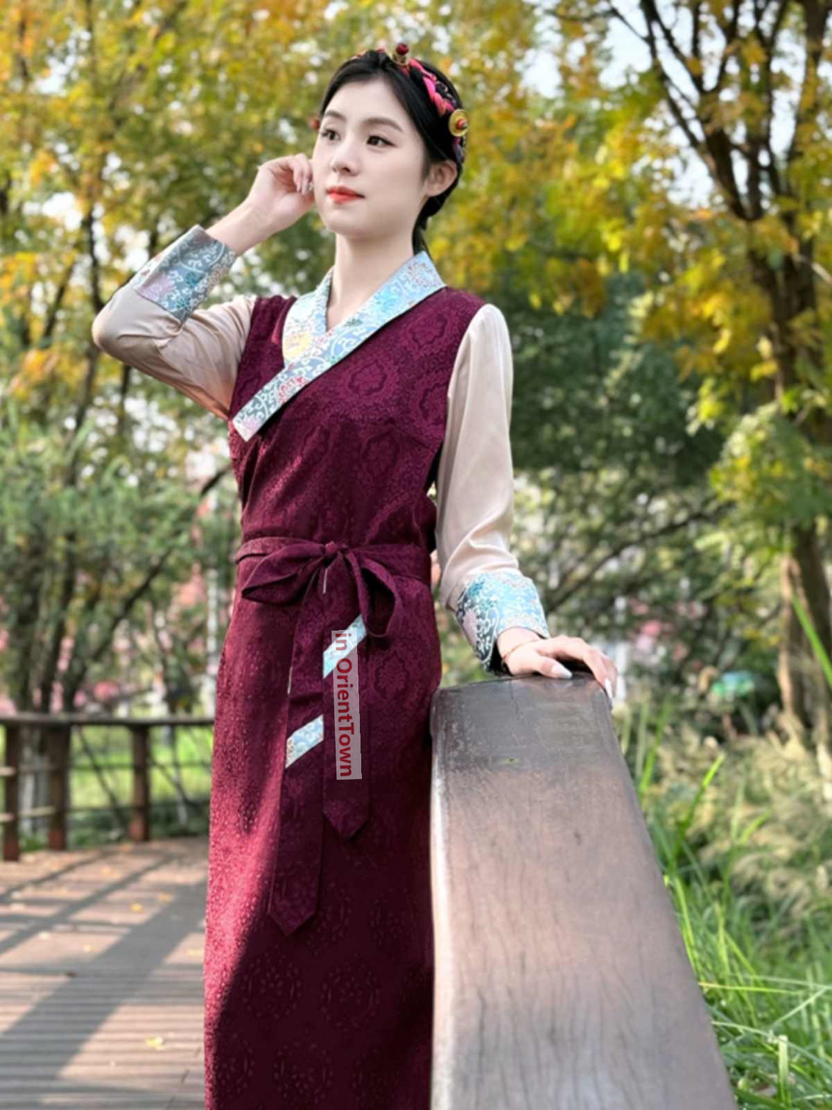 South Asia Nepal Tibet Himalayan Areas Travel Costume Woman Lady Girl Clothing in OrientTown Morden Long Robe Tibetan Dress CT045
