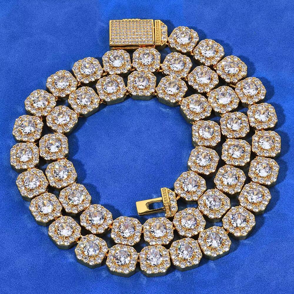 2025 Hot Sale Trendy Square Tennis Chain Necklace Iced out Bling HipHop Style Silver Link Chain for Party Gift