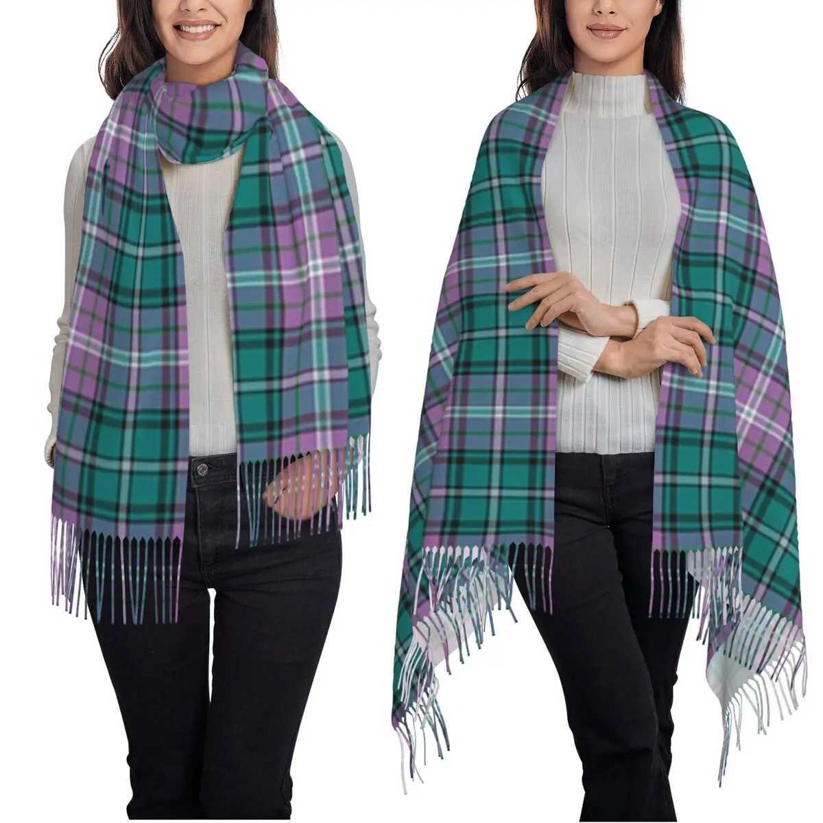 Purple Scottish Tartan Plaid Scarf Tassel Scarves Women Soft Warm Shawls and Wraps Long Fall Winter Shawl WrapW251030