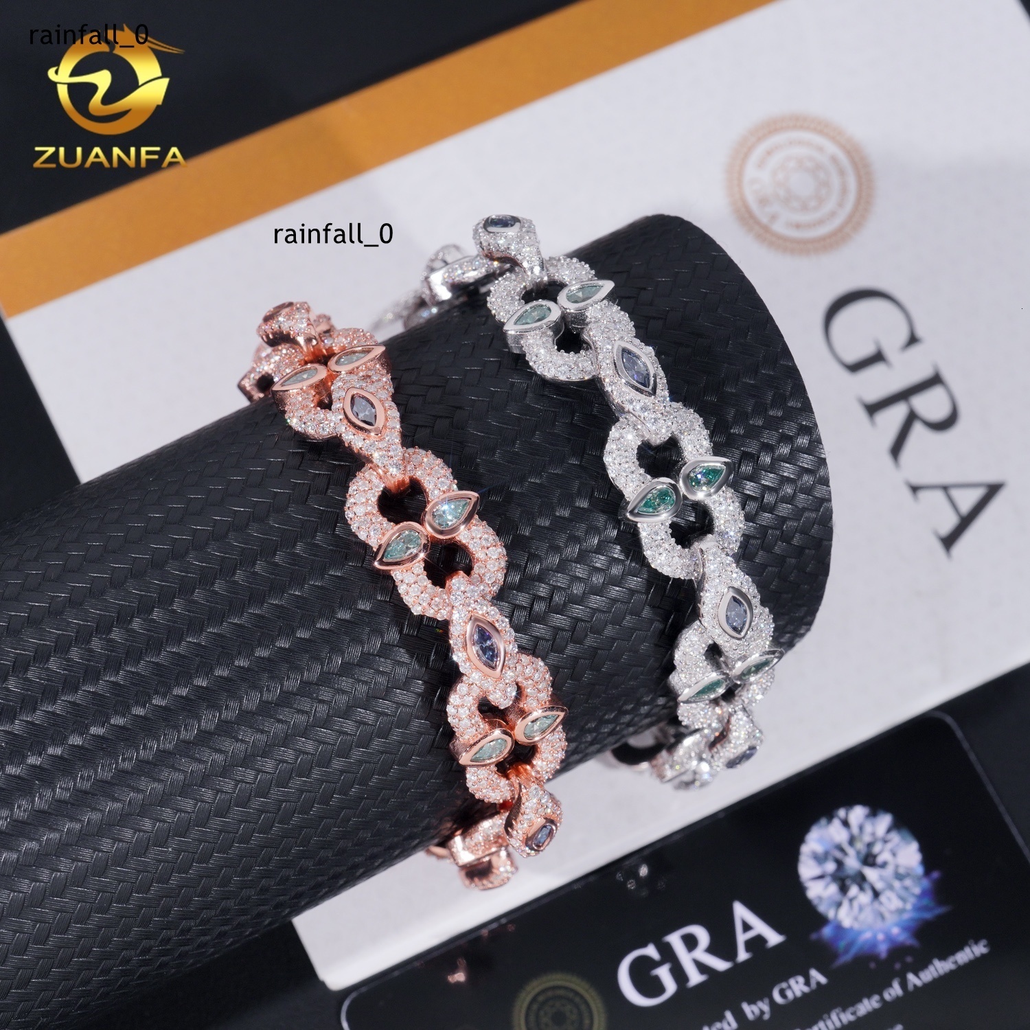 Fashion Color Moissanite Diamond Rapper Bracelet Hip Hop Jewelry Iced Out Unisex Moissanite Cuban Link Bracelet