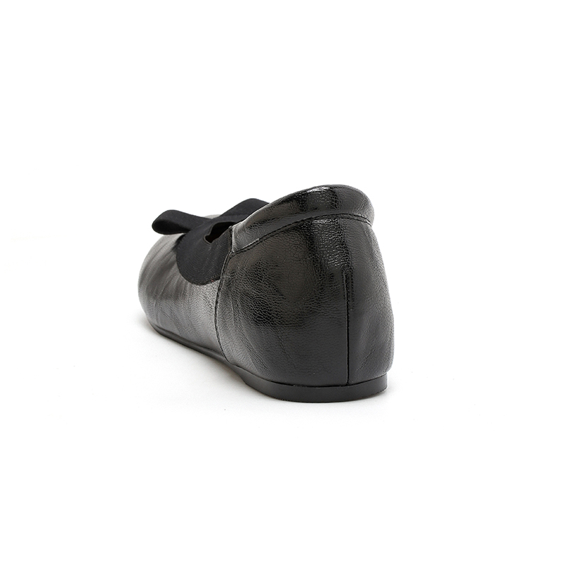 Designer women's fashionable artificial leather flat shoes, round toe bow design flat shoes, black/Burgundy, casual and comfortable for women