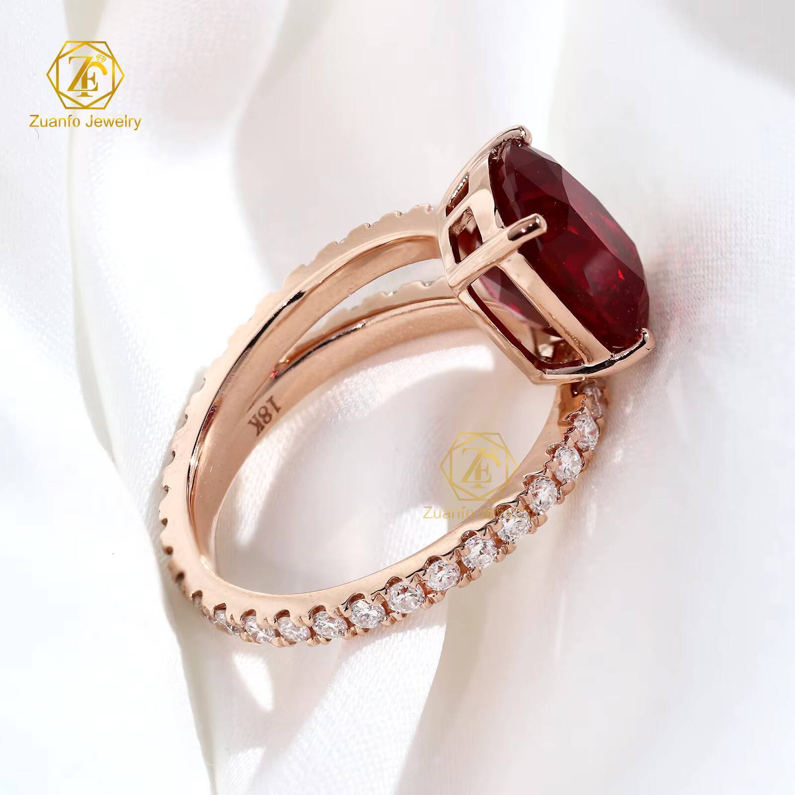 Luxury Custom 18K Solid Gold 3 CT 7x9mm Long Cushion Cut Lab Grown Ruby Wedding Engagement Ring for Women New Moissanite Rings