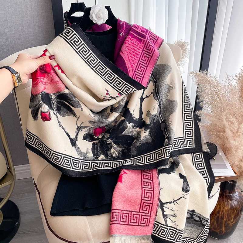 New 2025 Women Brand Ink wash painting Scarf Luxury Autumn Winter Warm Shawls Print Scarve Mujer Femme Foulard Bufanda C251031