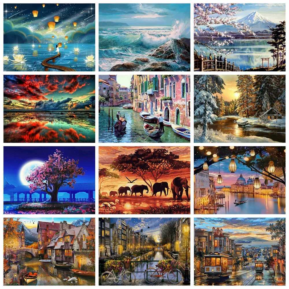 Oil Pictures By Numbers City Scenery Handpainted Unique Gift Art Hobby Painting On Canvas Landscape DIY Home Decoration C251031