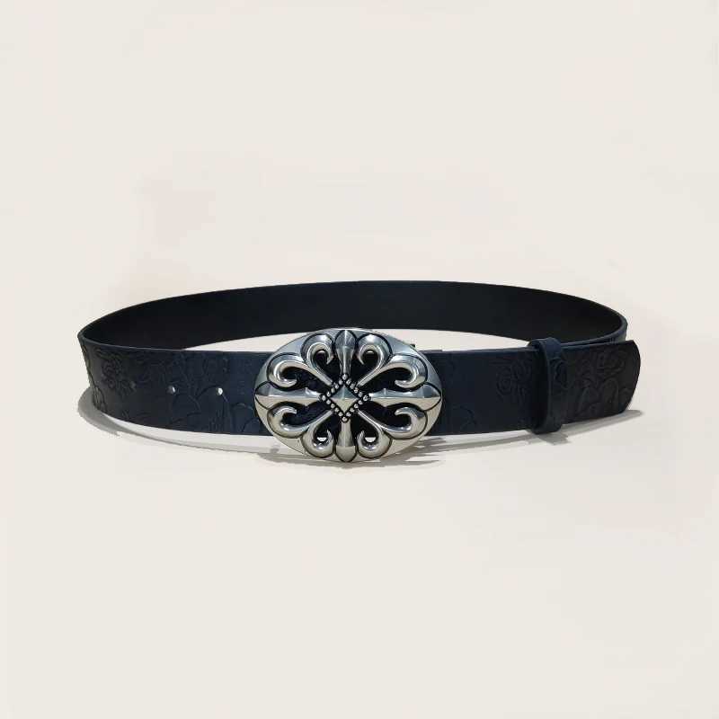 Mens Belt Bohemian Style Vintage Oval Hollow Buckle Punk Rock Y2K Belt For Women Hip Hop Gothic Accessories Jeans WaistbandW251030