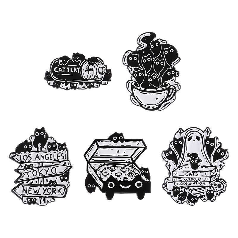 Cross-Border Creative Cartoon Cat Series Accessories Badge Personality Versatile Black and White Animal Alloy Brooch