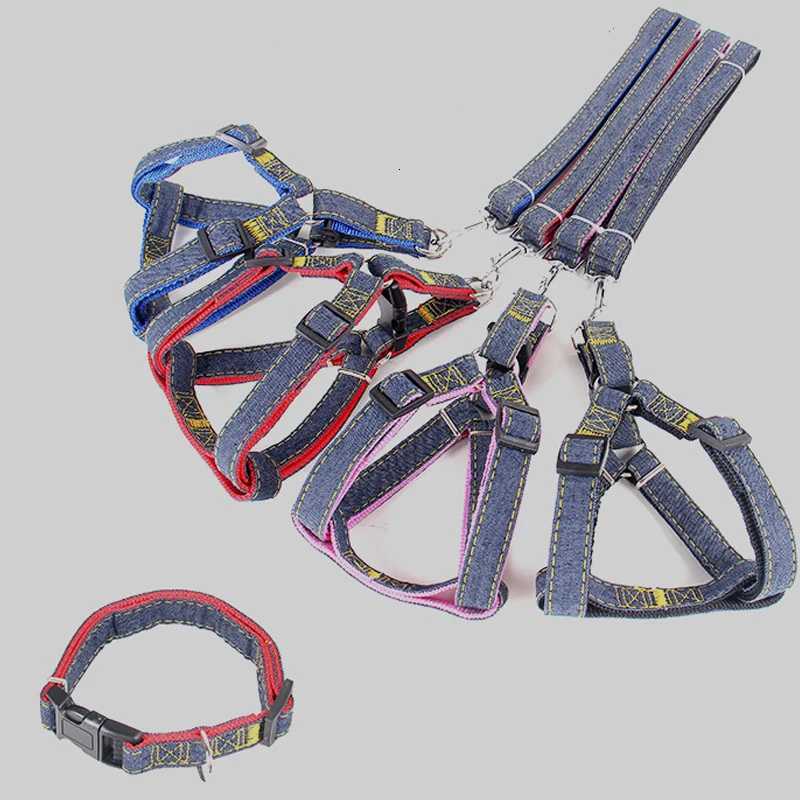 Pet chest and back thick wearresistant vest denim sewn cloth chest and back dog leash pet leash is durable C251031