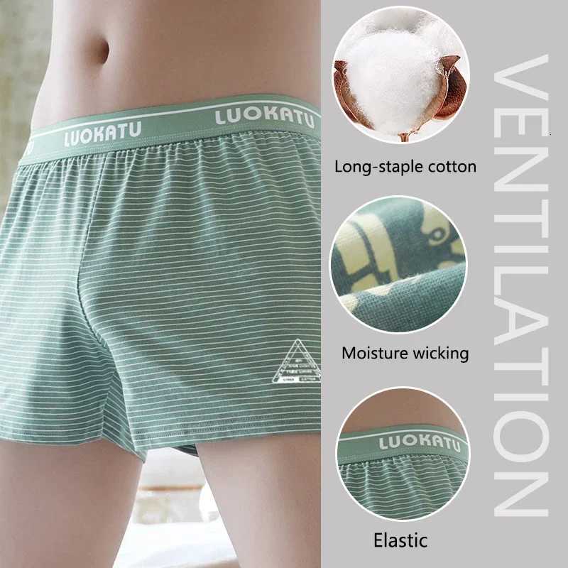 Loose Cotton Briefs Men Boxer Shorts Comfortable Summer Large Size Home Sleeping Shorts Underpants Trend Soft Striped BriefsT251031