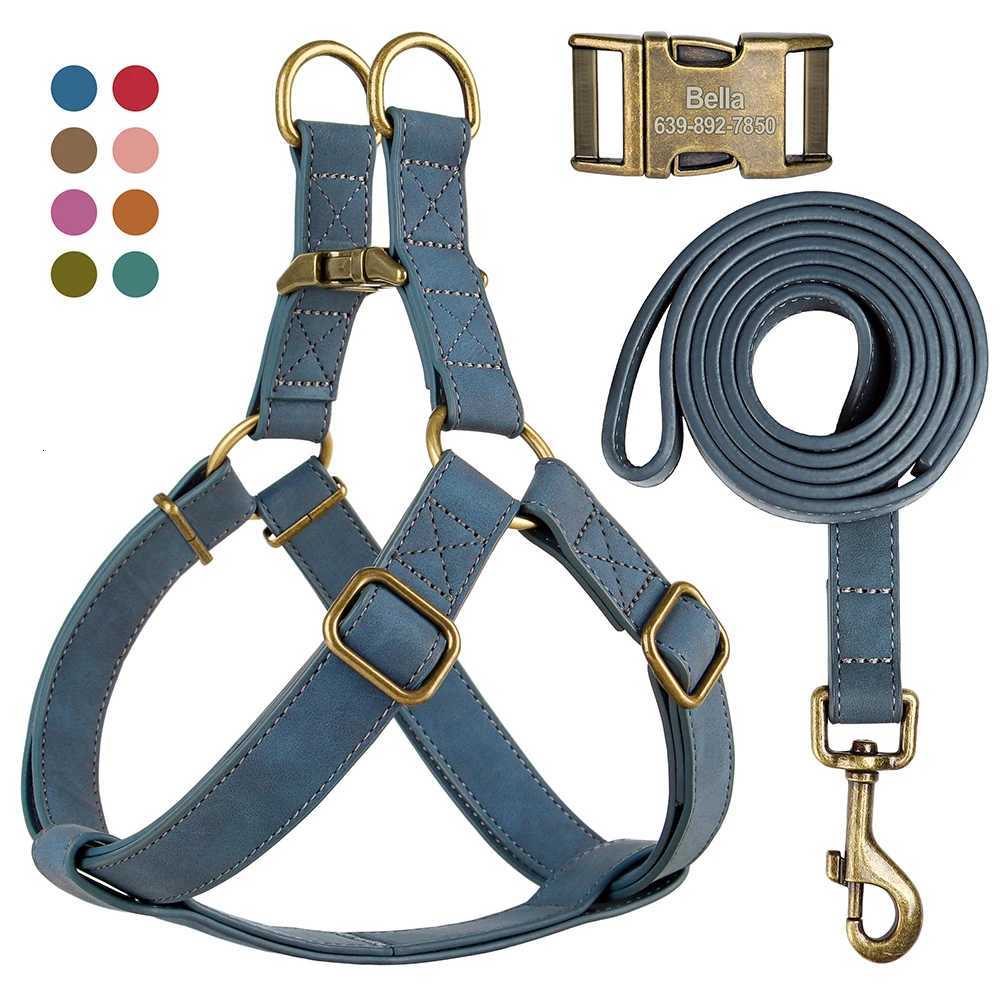 Personzed Dog Harness and Leash Set PU Leather Dogs Harness Free Engraved ID Buckle for Small Medium Large Dogs Pitbull Pug C251031