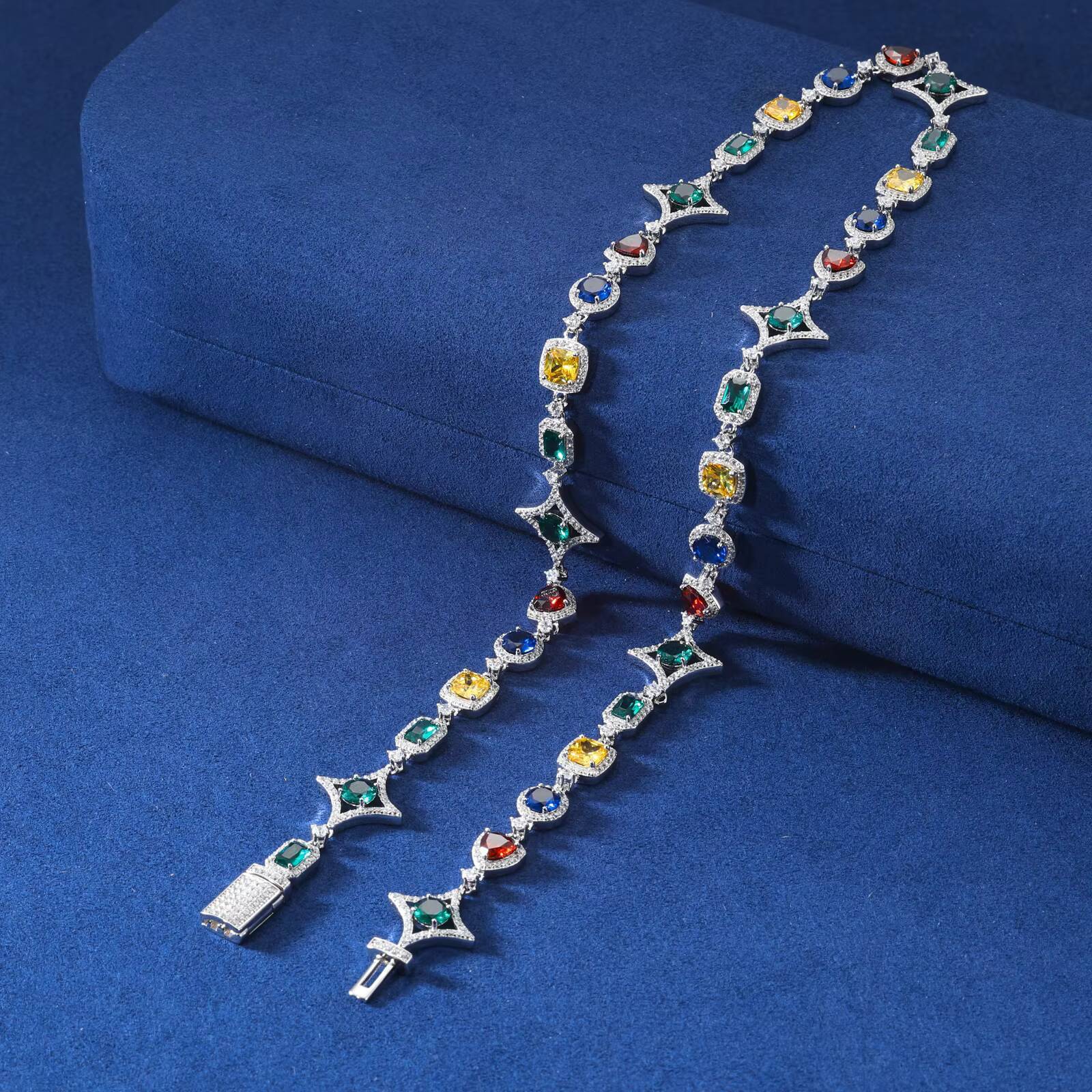 New Arrival Luxurious Fine Jewelry 925 Sterling Silver Colored Moissanite Link Chain Tennis Necklace for Party