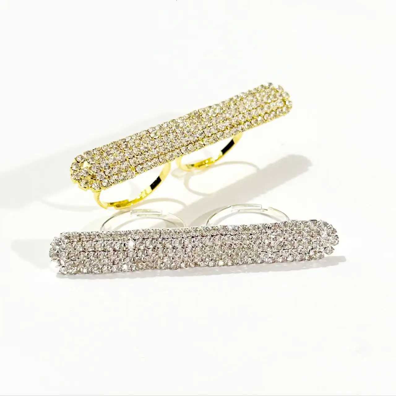Exaggerate Rhinestone Large Double Finger Ring for Women Personalized Geometric Ring Open Wedding Party JewelryXJ251031