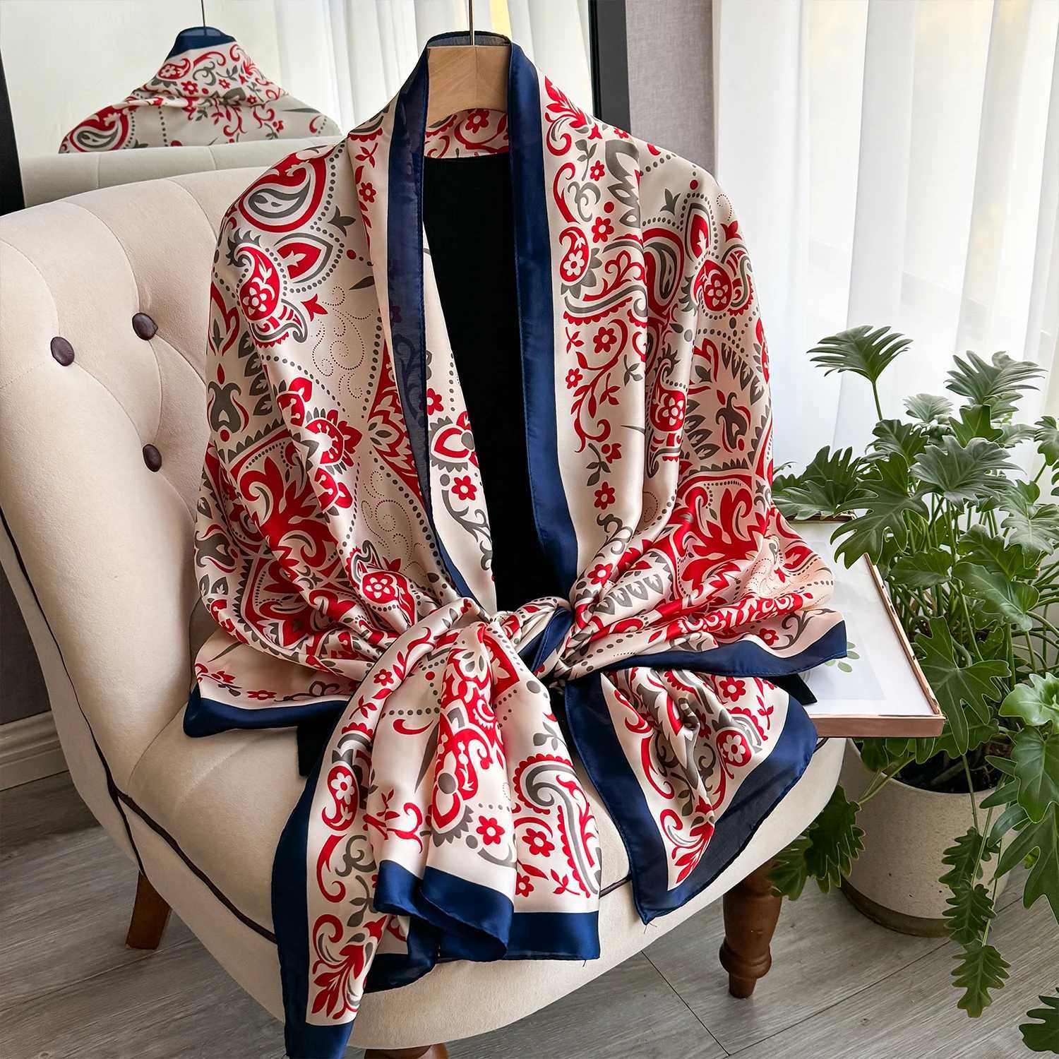 New Geometry Design Large Silk Soft Scarf Women Stylish Print Long Shawl Handkerchief Summer Sun protection Elegant Travel Wrap C251031
