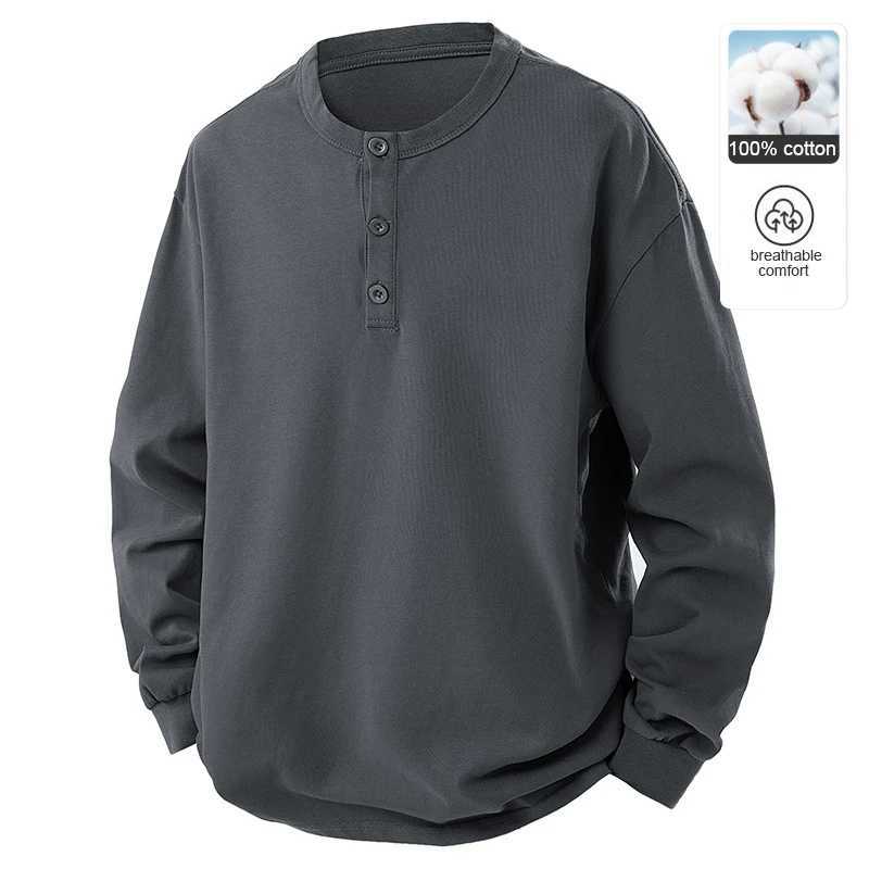 Top Grade 100 Washed Cotton Henley Neck New Streetwear Fashion Casual Breathable Sport Trendy Pullover Hoodies Sweatshirts J251021