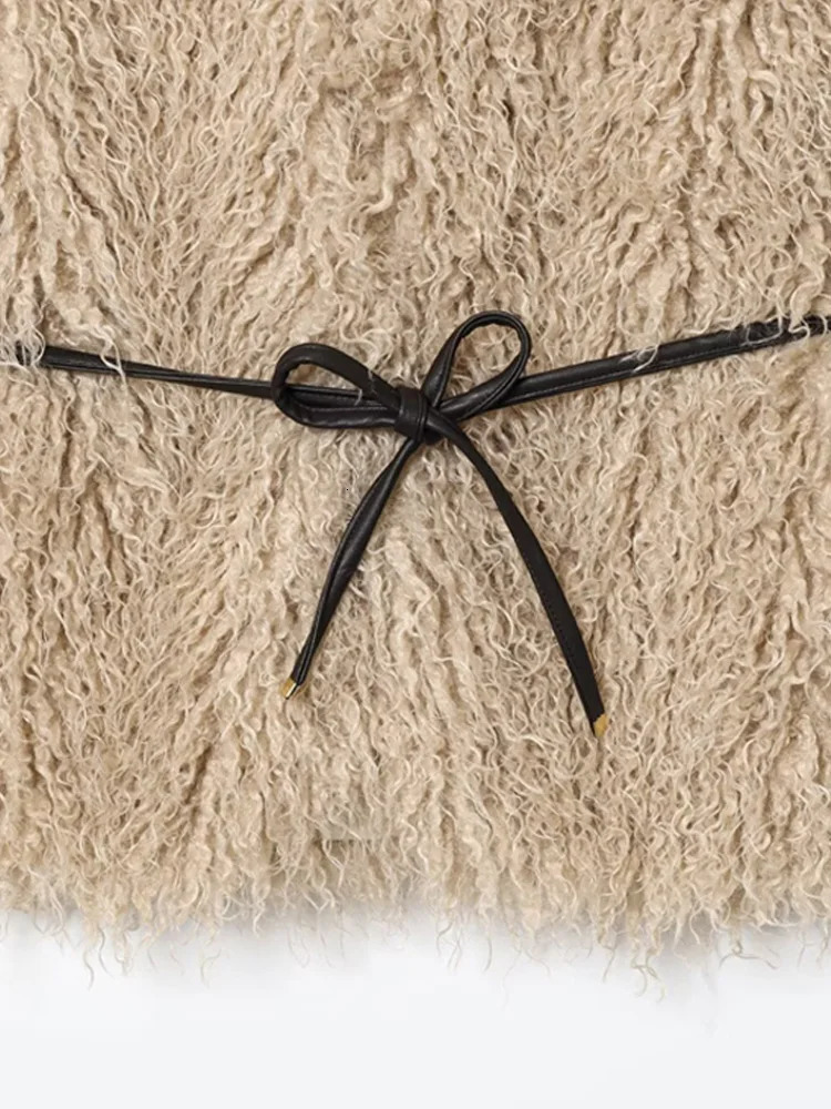 Womens Faux Fur Waistcoat Fashion Belted ONeck Sleeveless Thick Warm Outerwear Chic Tops 251028