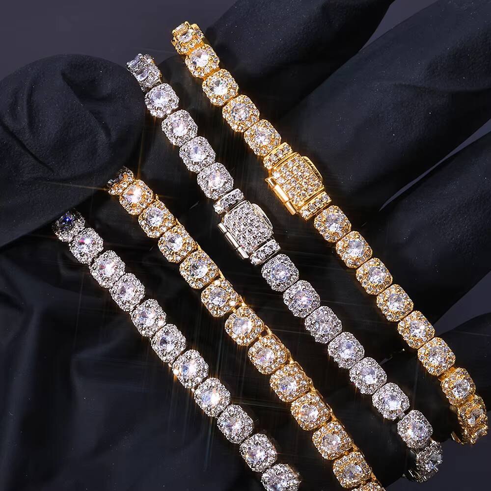 Fashion Bracelets Hip Hop Cz Cubic Zircon Iced Out Bling Zirconia 14k Gold Plated Silver Tennis Bracelet for Women Men Jewelry