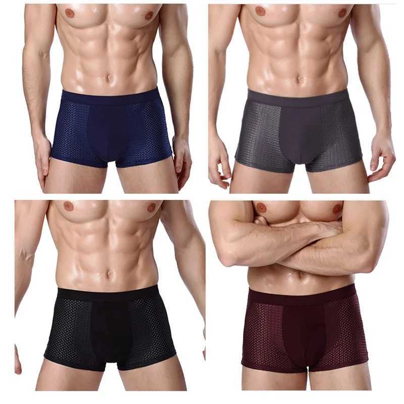 L8XL Plus Banboo Fiber Men Underwear Male boxer Solid Panties Shorts Mens Underpants Breathable Intimate Man boxers 4pcsT251031