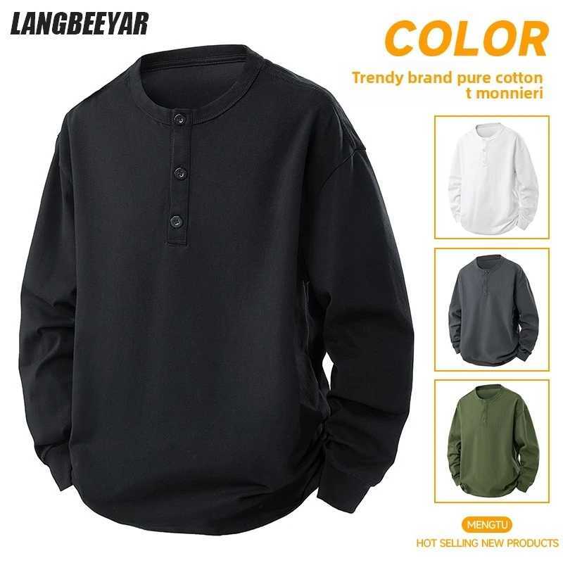Top Grade 100 Washed Cotton Henley Neck New Streetwear Fashion Casual Breathable Sport Trendy Pullover Hoodies Sweatshirts J251021