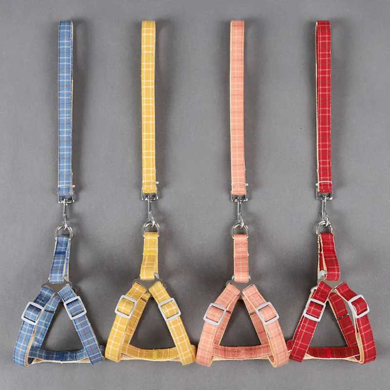 Dog Harness leash Set Grid Plaid Checked Pattern Adjustable NO Pull Dog Harness and Leash for Puppy Cat Small Large Dog Favor C251031