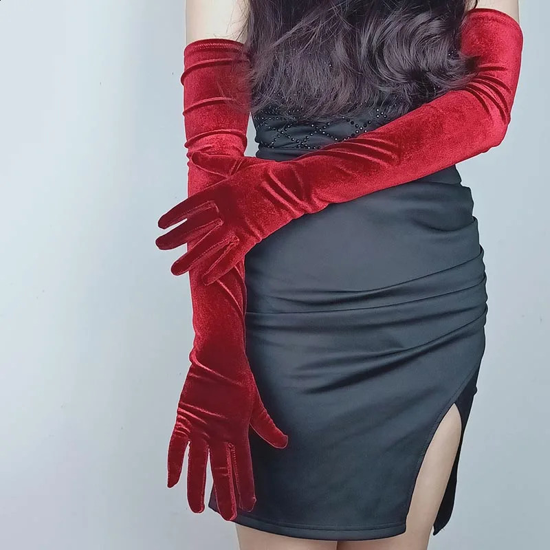 Multicolor Autumn Winter Over Elbow Banquet Women Velvet Long Dinner Dress Gloves Warm Elastic Driving Etiquette 251013