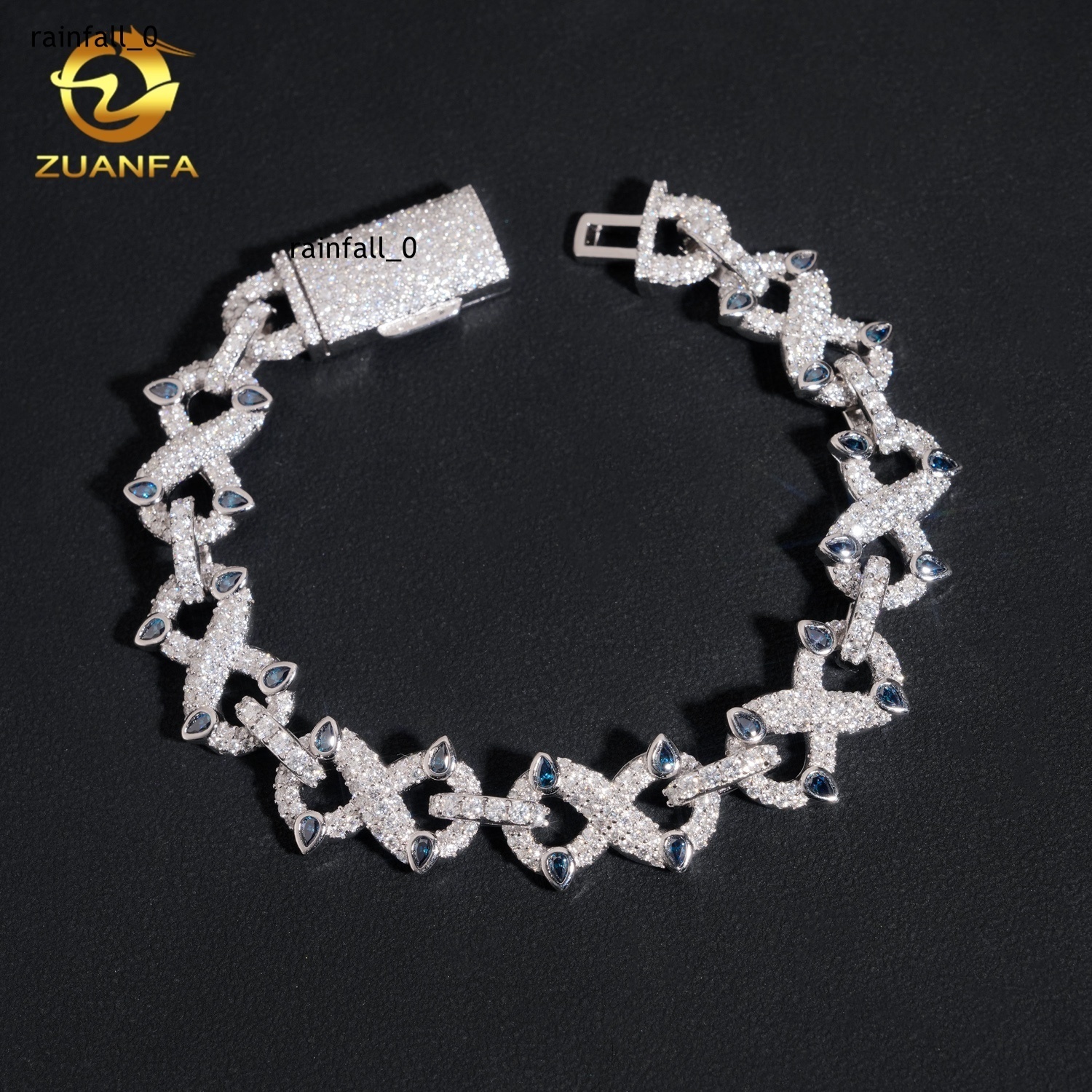 Special Bezel Pear Cut Decor Hip Hop Jewelry Color Moissanite Cuban Bracelet 925 Silver Rapper Jewelry Moissanite Bracelet