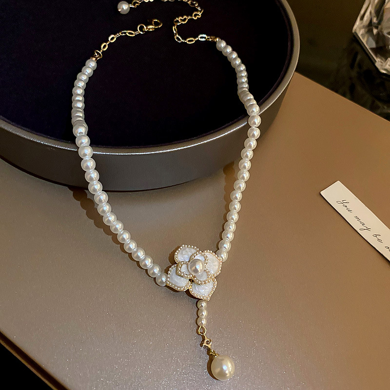Elegant Camellia Necklace with Pearls for Women, Luxury Multifunctional Pendant Necklace, Light Luxury Niche Jewelry Gift - view 4