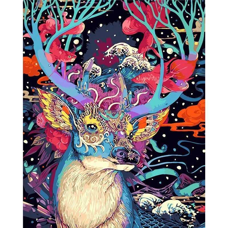 Deer Reindeer Sika DIY Digital Oil Painting By Numbers Paint Drawing Coloring Number Canvas Hand Painted Modular Picture C251031