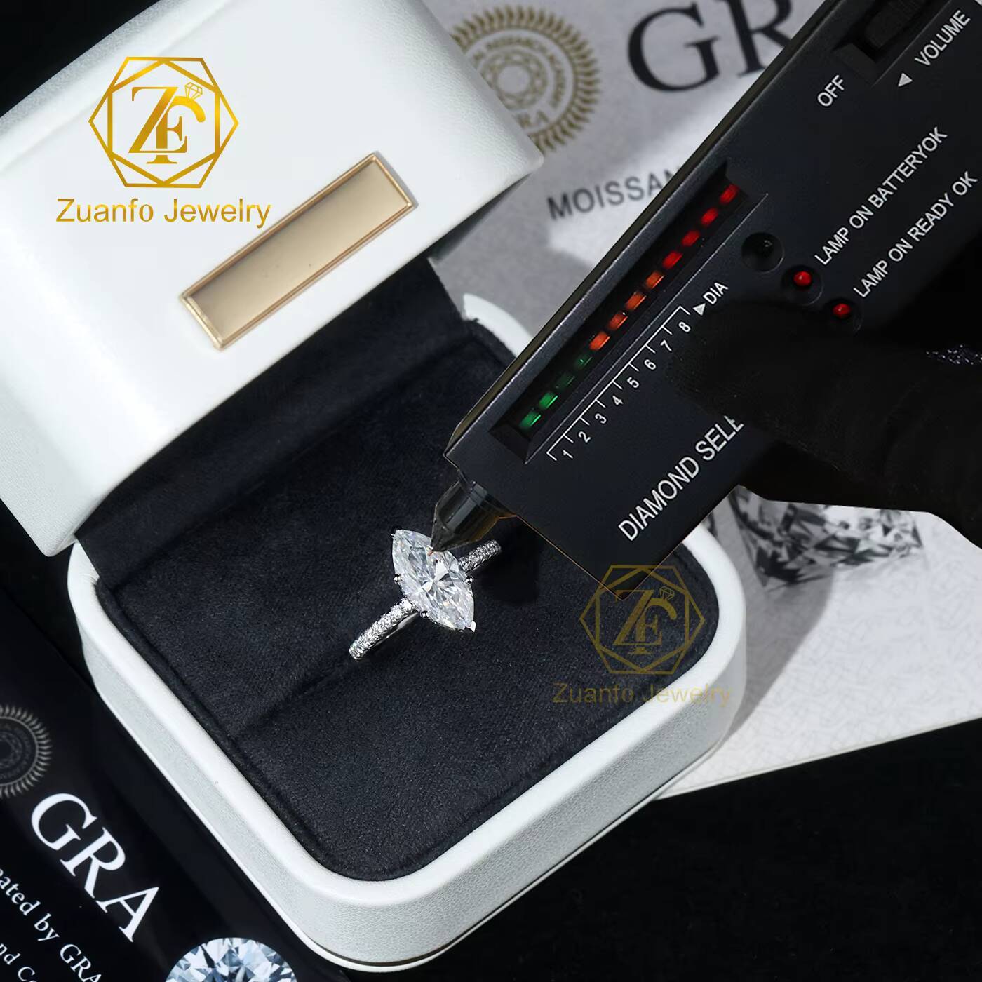 Fine Jewelry 10K 14K 18K White Gold 1ct5ct Marquise Shape Moissanite Diamond Ring Claw Setting Moissanite Engagement Ring