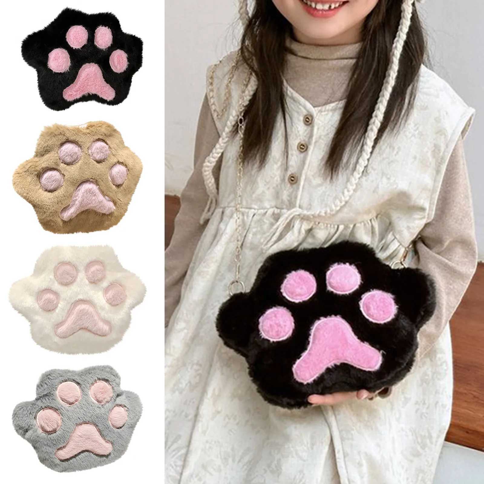 Cute Bag Girl Crossbody Bag Soft Cute Girl Cartoon Plush Bag Baby Shoulder Bag Delicate Cat Paw Shaped Crossbody Bag Gift W251031