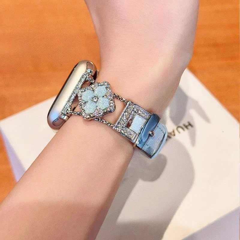 Gold feeling five flower genuine leather cpatible with iWatch strap 38mm 40mm 41mm 42mm 44mm 45mm 49mm handmade strap Y251031