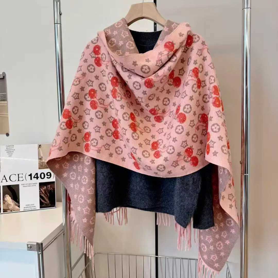Fashion New Cherry Stars Faux Cashmere Shawl Winter Long Warm Scarves Soft Comfort Wraps Spring Autumn Poncho Women Neckerchief C251031