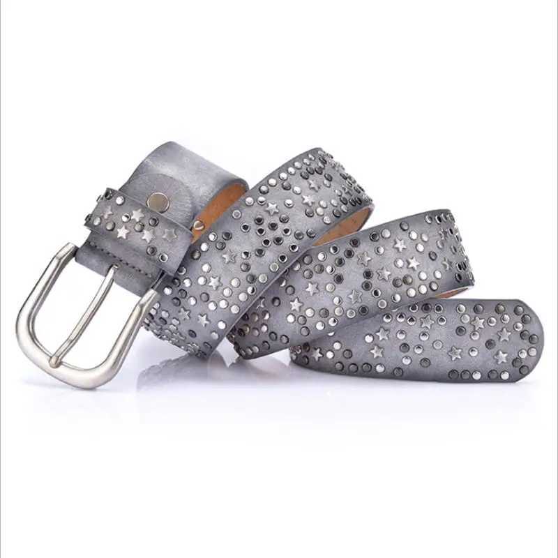 BOKADIAO Women Belt Punk Pin Buckle Vintage Geometry Rivets Luxury Ladys Leather Belts for Woman Waistband Female BeltW251030