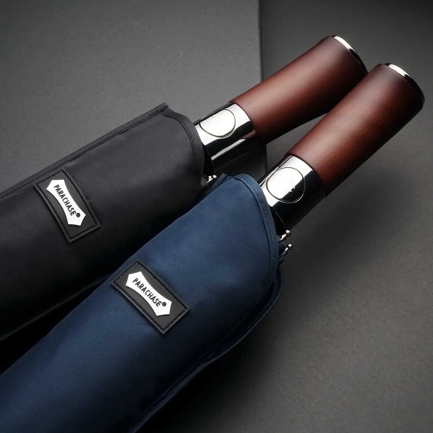Parachase Autatic Umbrella Men 120cm Large Folding Umbrella Windproof Strong Wooden Handle Big Luxury Umbrella 8K H251031