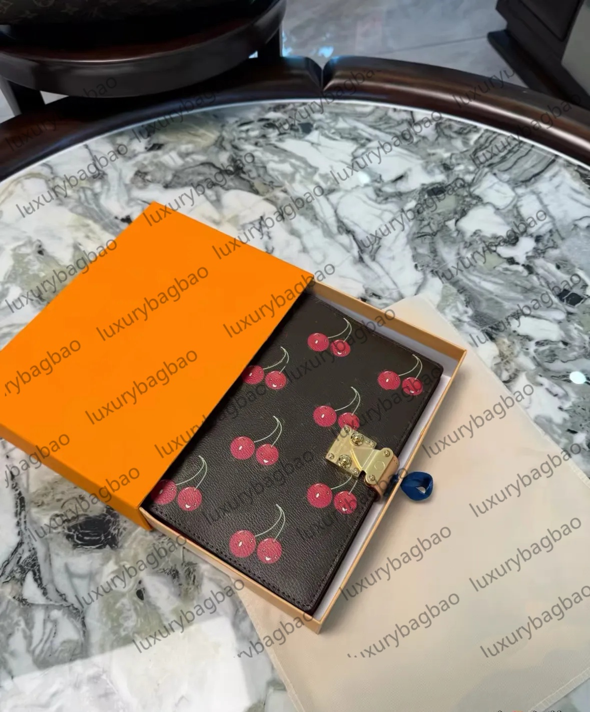 Luxury Genuine leather notebook cherry pattern vintage floral print painted pattern diary book designer Old flower letter logo business office learning Notepads