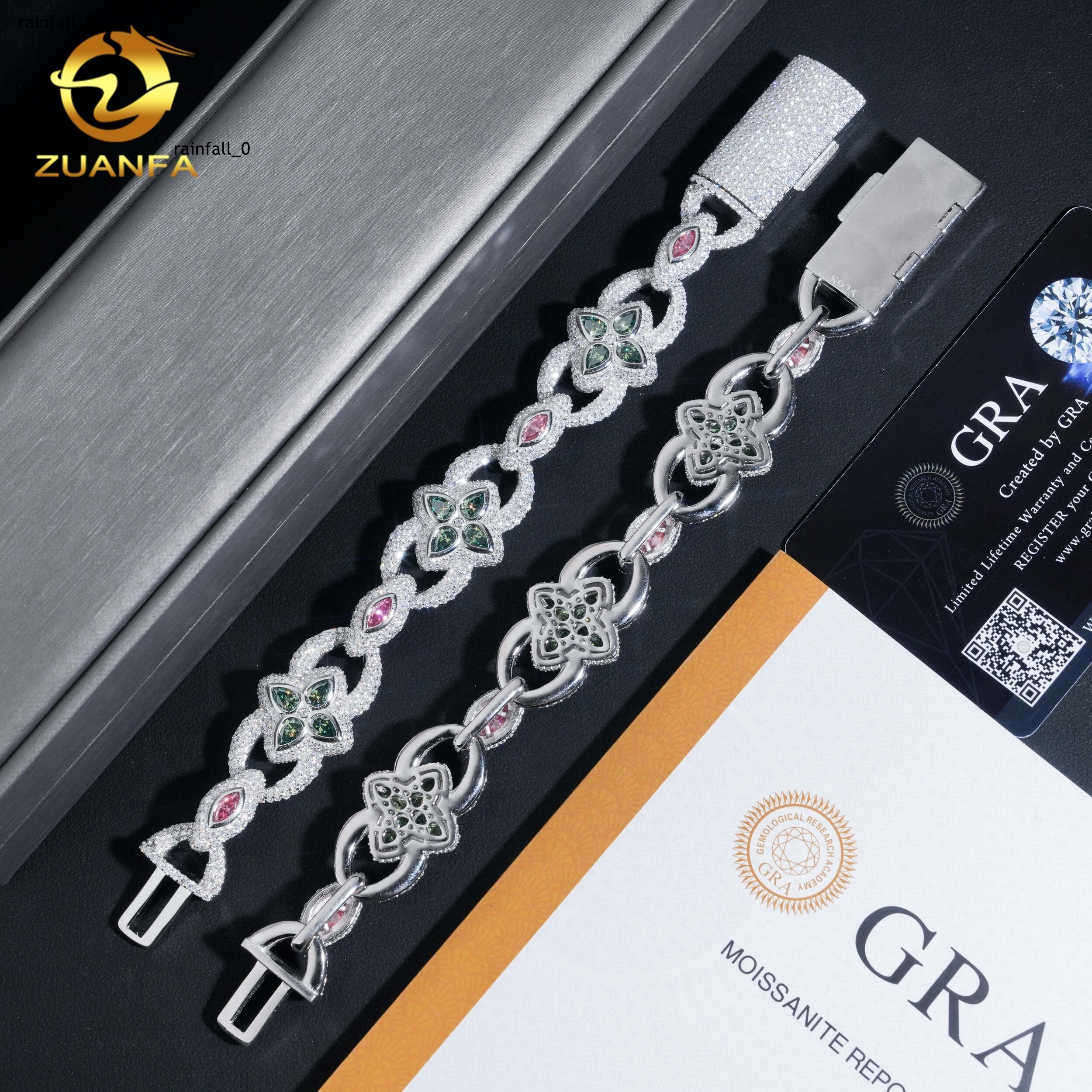 Hip Hop Jewelry 20mm VVS Color Moissanite Cuban Link Bracelet 925 Silver Pass Tester Flower Moissanite Bracelet Rapper Jewelry