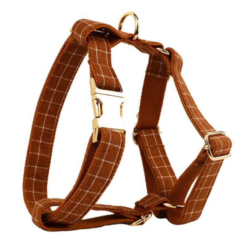 Custom Pet Leads Accessory XSXL Brown Plaid Dog Harness And Leash Set Puppy Collars C251031