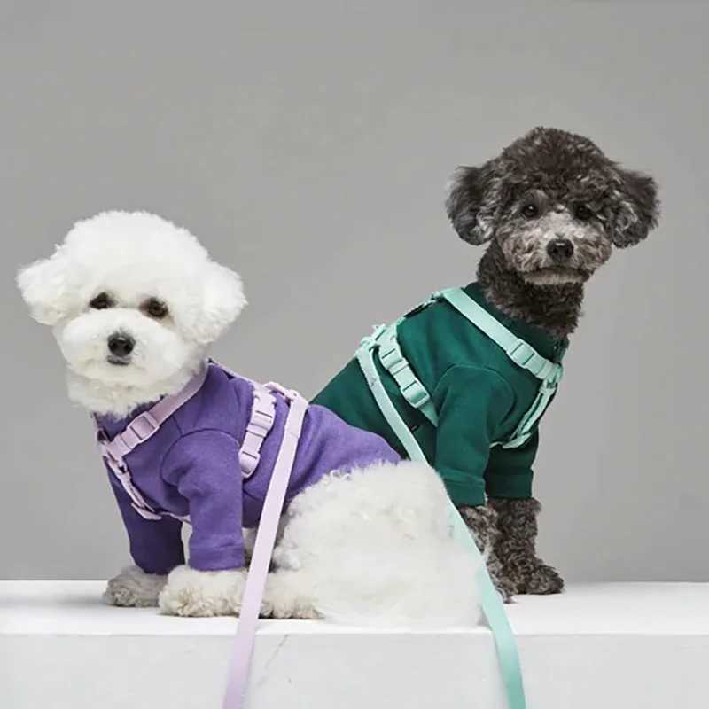 Macaron Series Dual Head Pet Harness Leash Set Adjustable Dog Harness Vest For Small Medium Dogs Leash Fashionable Pet Supplie C251031