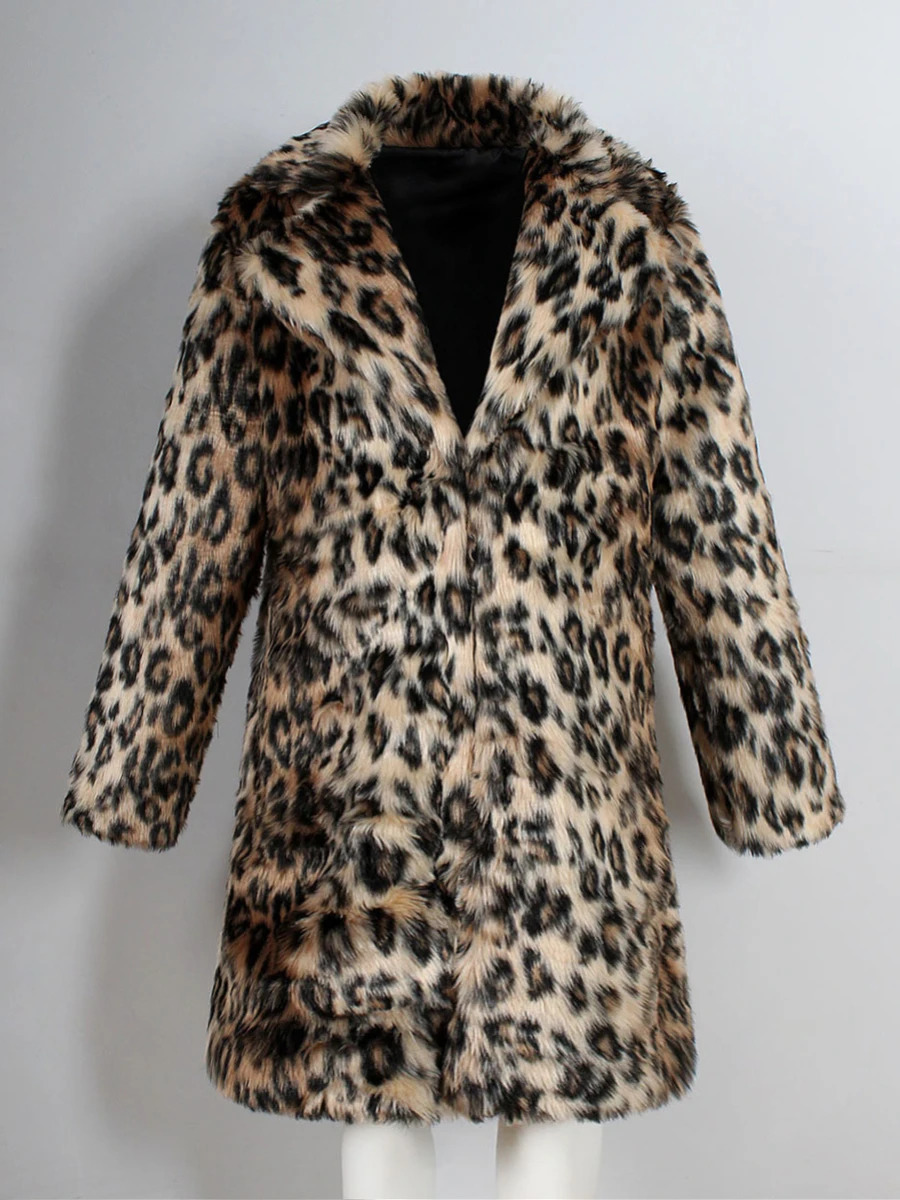 Autumn Winter Mens Faux Fur Large Lapel Long Jacket Overcoat Clothing Leopard Thick Coat 251018
