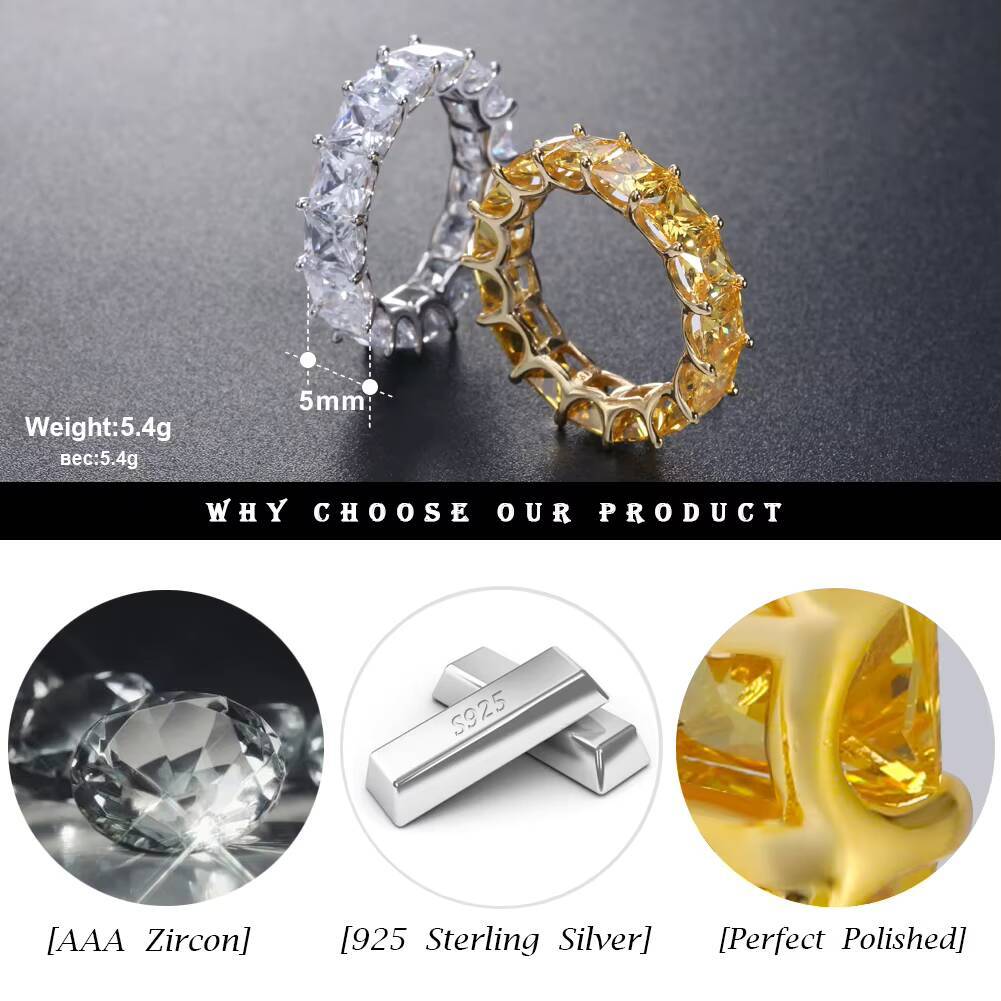 RINNTIN SR Trendy 925 Sterling Silver Baguette Rings Women Jewelry Cubic Zirconia Eternity Wedding Eternity 18k Gold Mens Ring