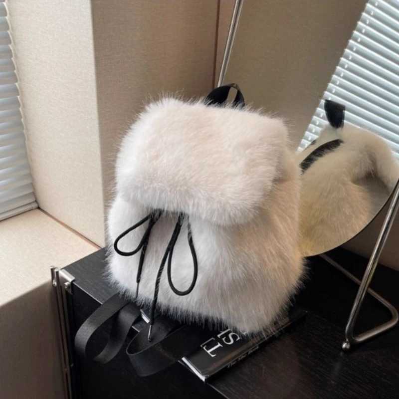 Womens Plush Backpack Stylish Commuter Cute Winter 2025 New Korean Student Travel Small Backpack Furry Design W251031